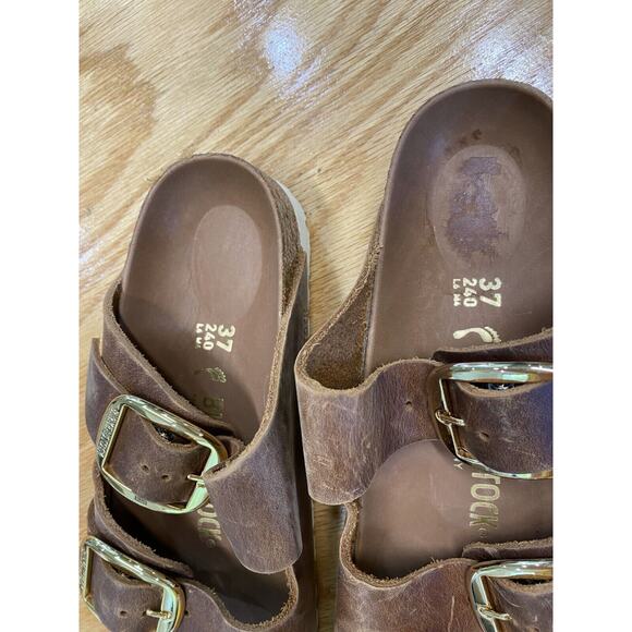 Birkenstock Arizona Birkibuc Stone Slide Sandals Women's 6 Narrow Brown S72 - Picture 3 of 5